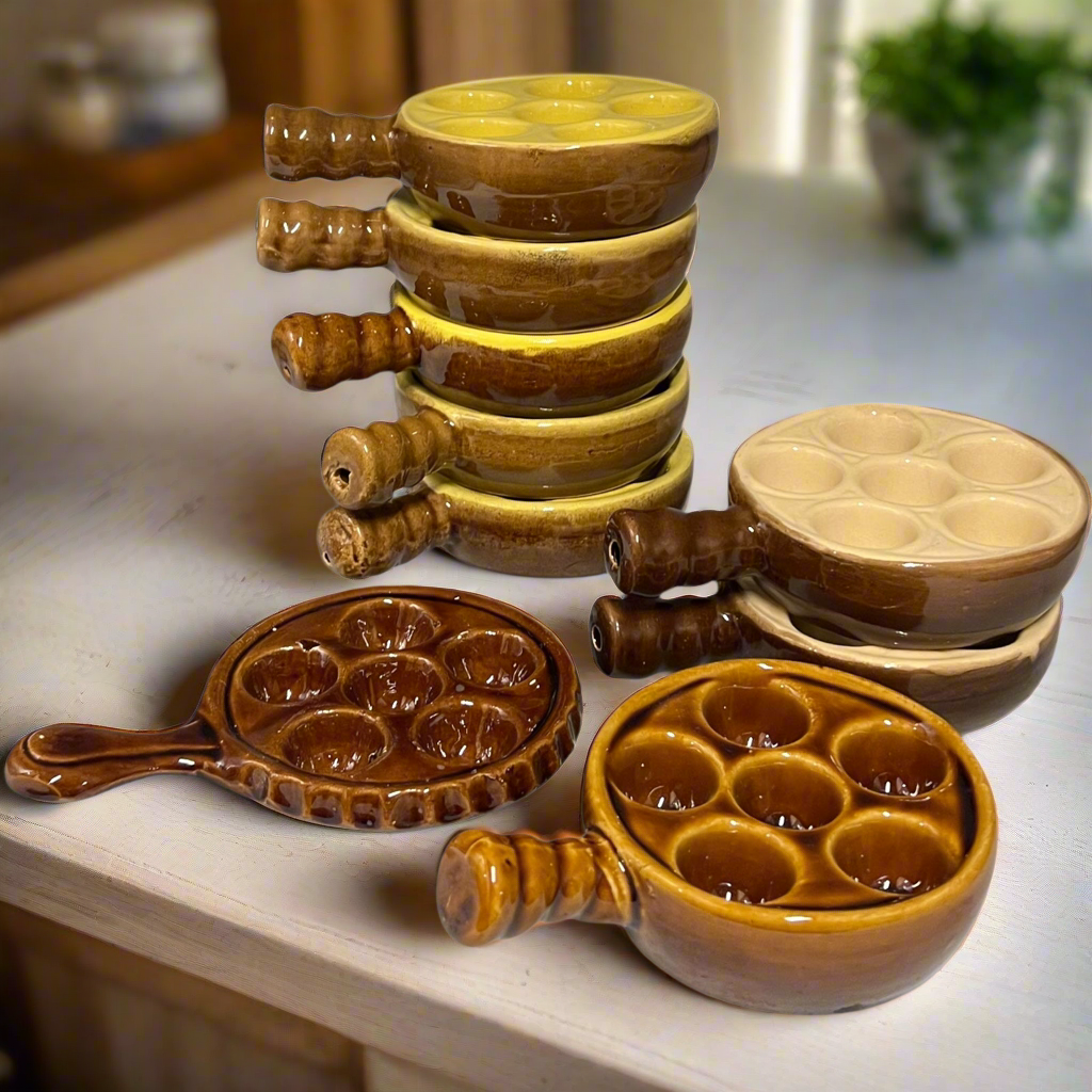 Collection of French Rustic Escargot Dishes, Vintage Snail Plates each with 6 holes for sale by All Things French Store