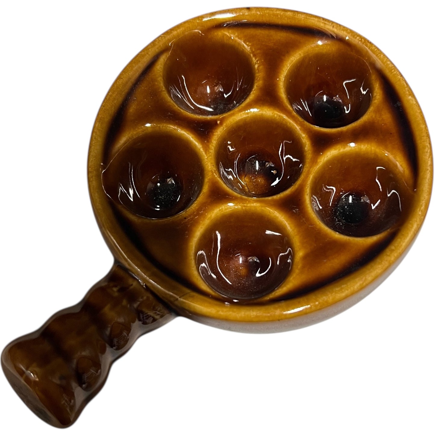 6 hole brown ceramic escargot plate