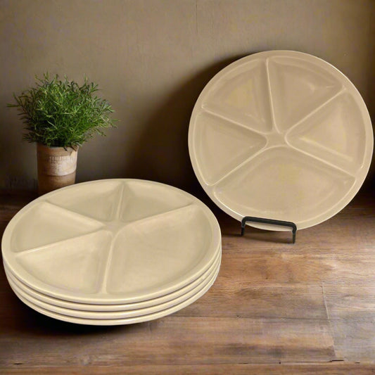 4 French Le Creuset Fondue Plates, Divided Buffet, Sushi or Portion Plates