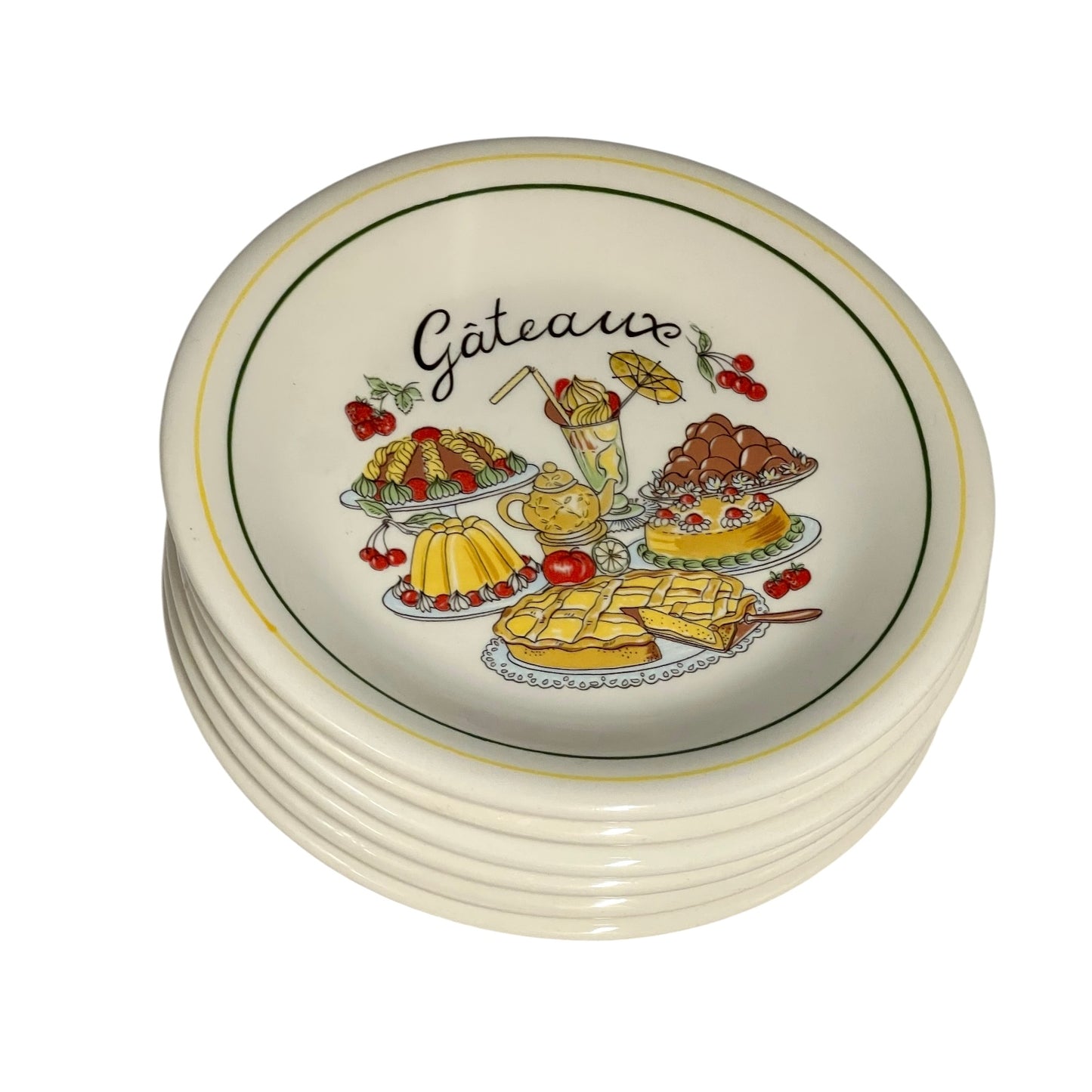 Set of 6 Vintage French Cake Plates, Gateaux Plate Set, Made in Italy