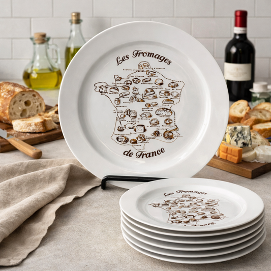 Vintage Cheese Plates & Matching Cheeseboard, Porcelain Tableware, Les Fromages Set