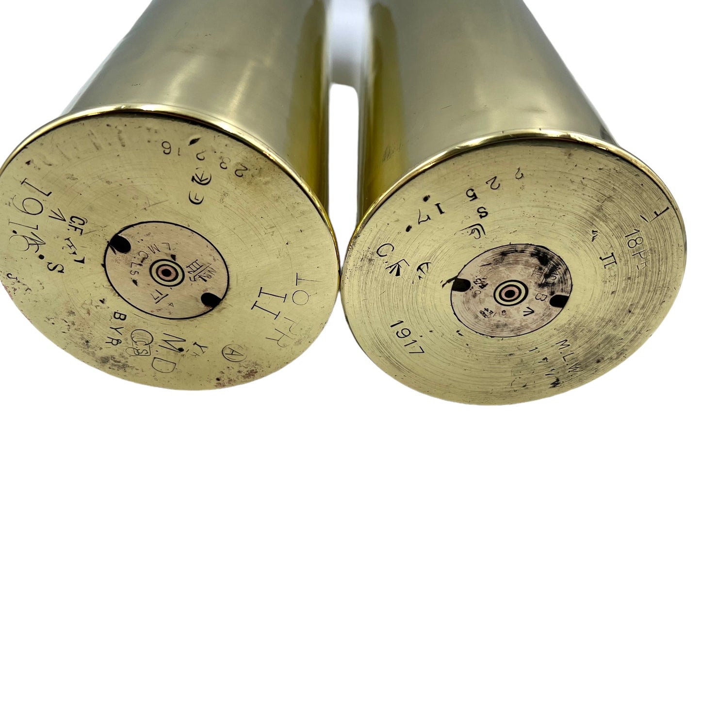 Pair of British 18 pounder brass shell case trench art vases