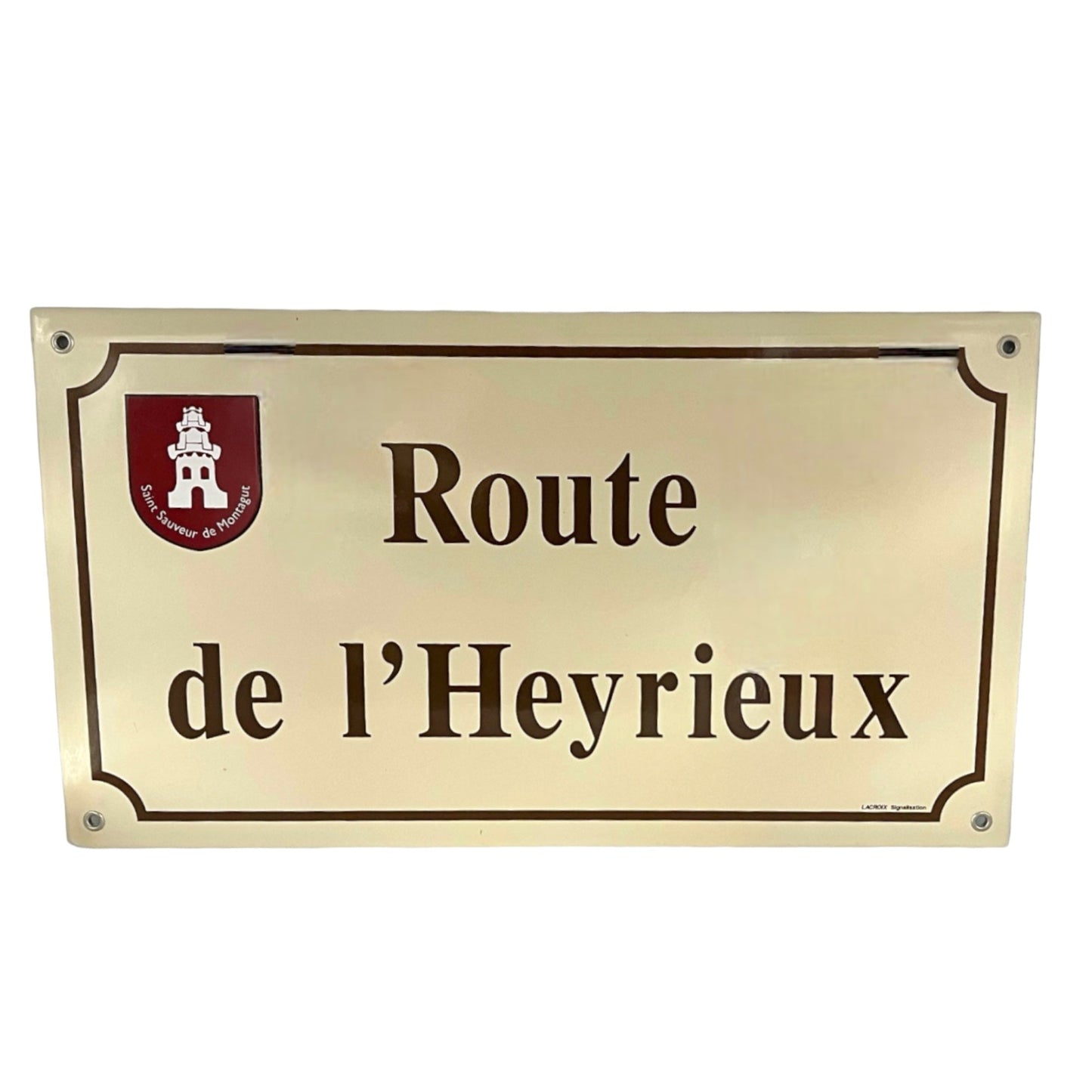 French cream and brown enamel street sign for sale from All Things French Store