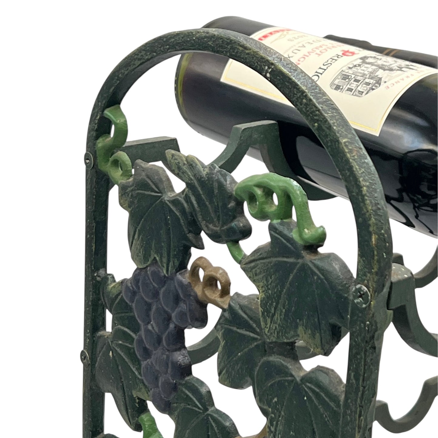 French Vintage Cast Iron Wine Bottle Rack Stand | Holds 12 Bottles | Grape Decor