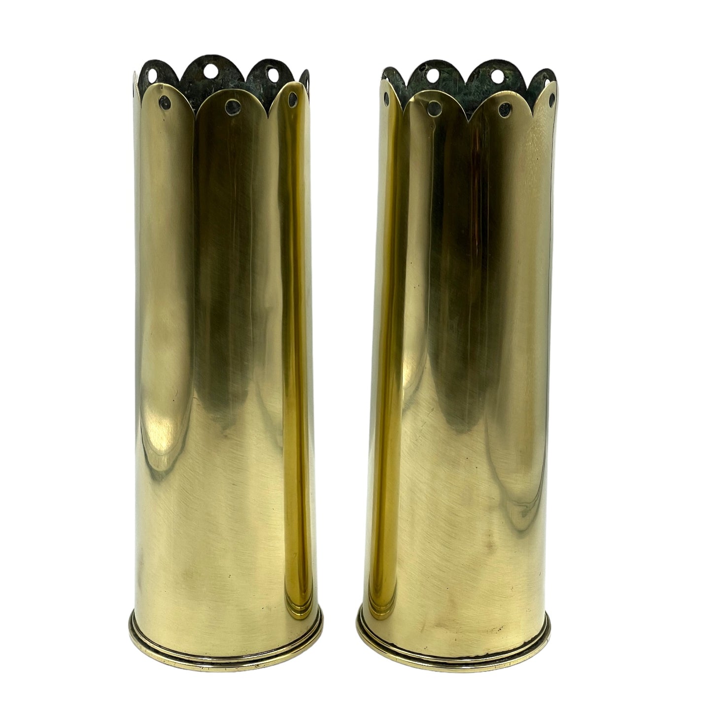 Pair of British 18 pounder brass shell case trench art vases