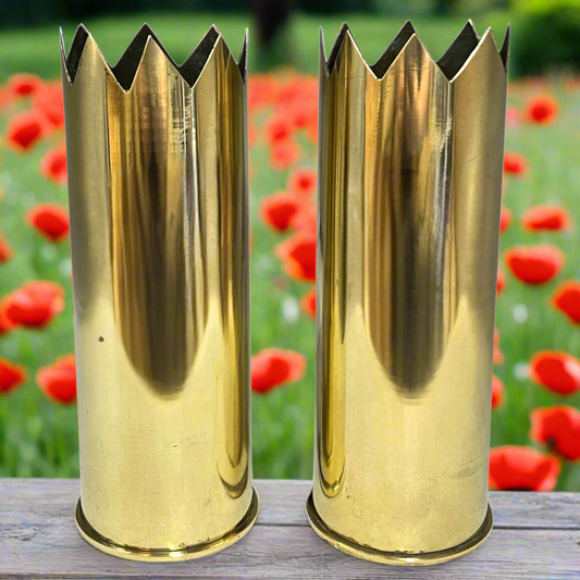 Pair of WW1 Trench Art Vases, German Brass Antique Militaria 8cm M5 for sale from All Things French Store