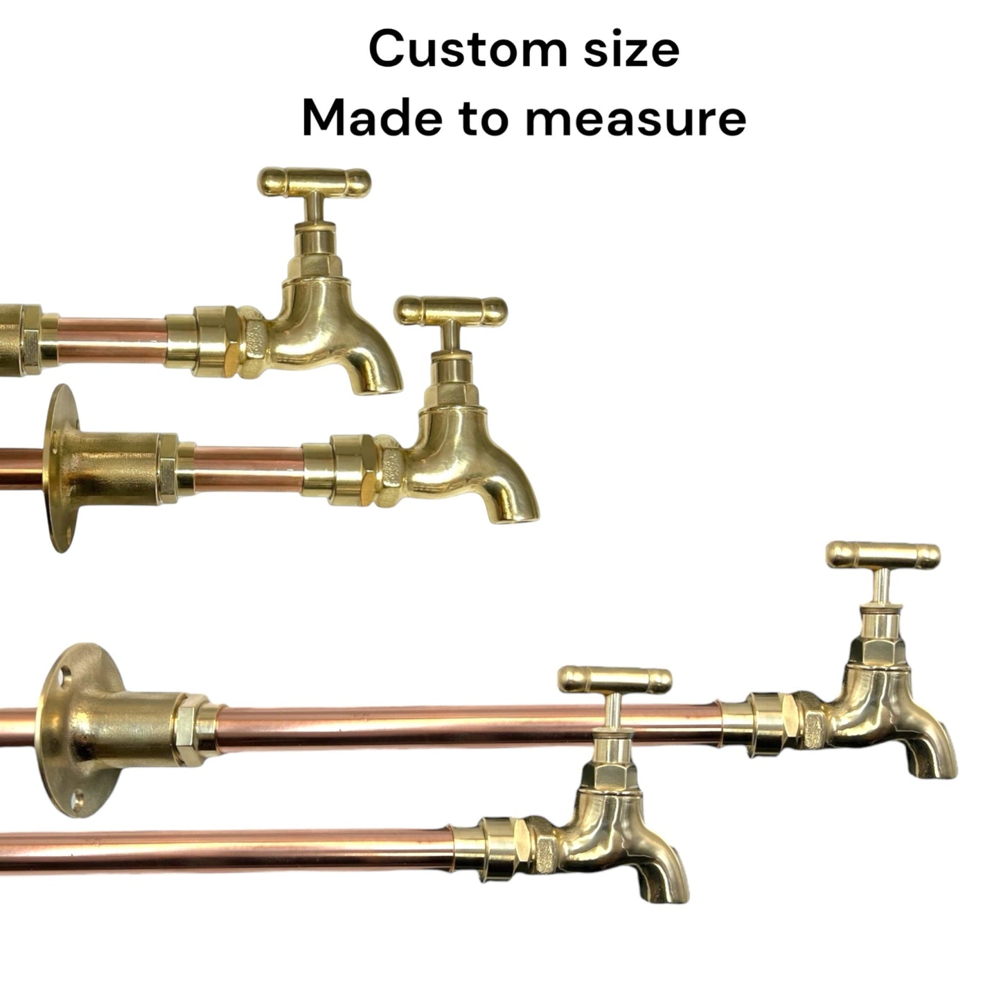 Pair of Vintage Style Wall Mounted Taps, Brass and Copper, Custom Size