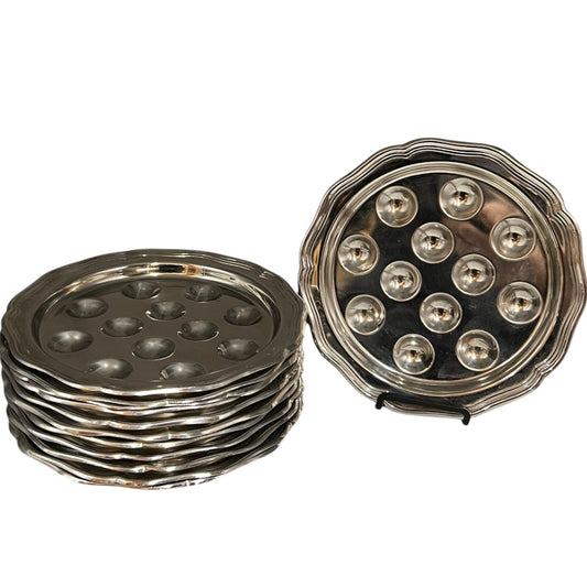 Set of 12 French Escargot Plates. Stainless Steel Snail Plates