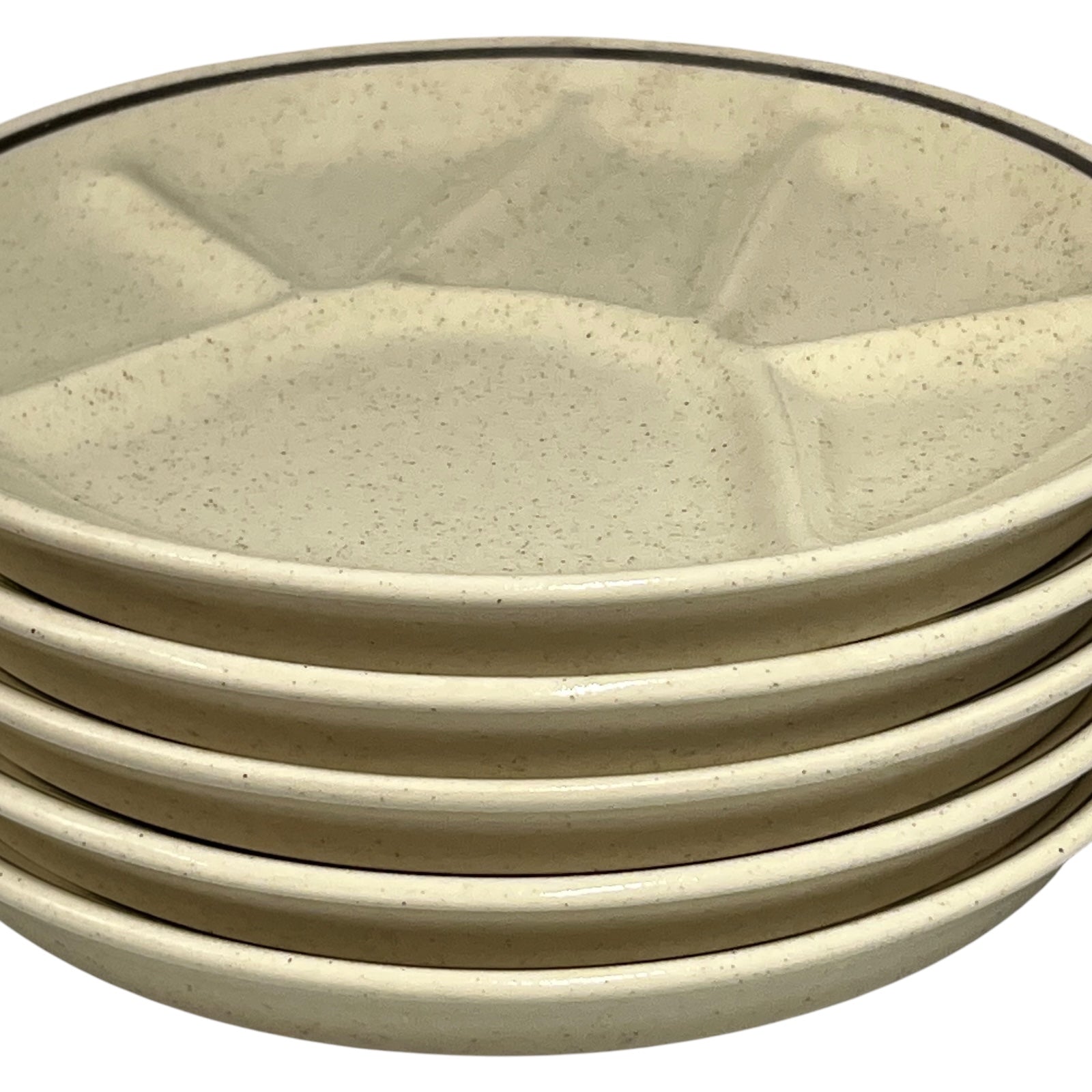 6 French Vintage Fondue Plates, Faience Pottery Buffet or Portion Plates with a grey trim