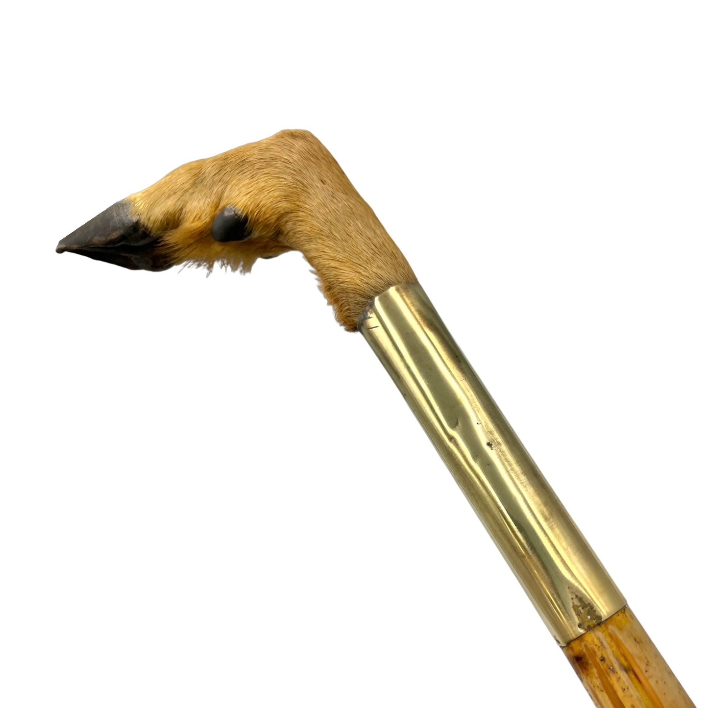 French vintage deer hoof handle bamboo walking cane stick
