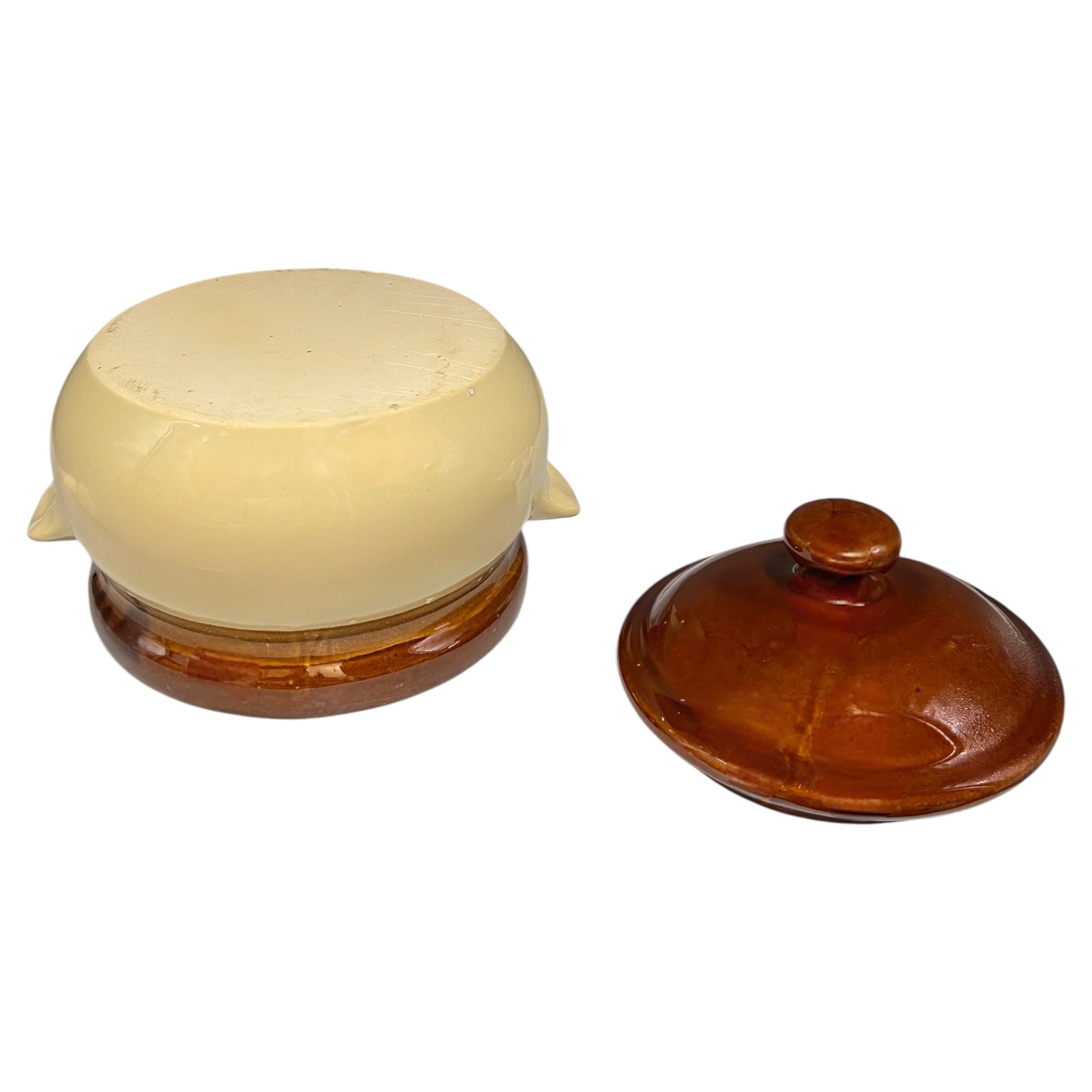 Close-up of a ceramic soup tureen text on a white background