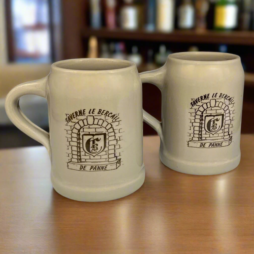 Pair of Traditional Belgium Beer Steins 0.5L, 2 x Ceramic Biere Tankards