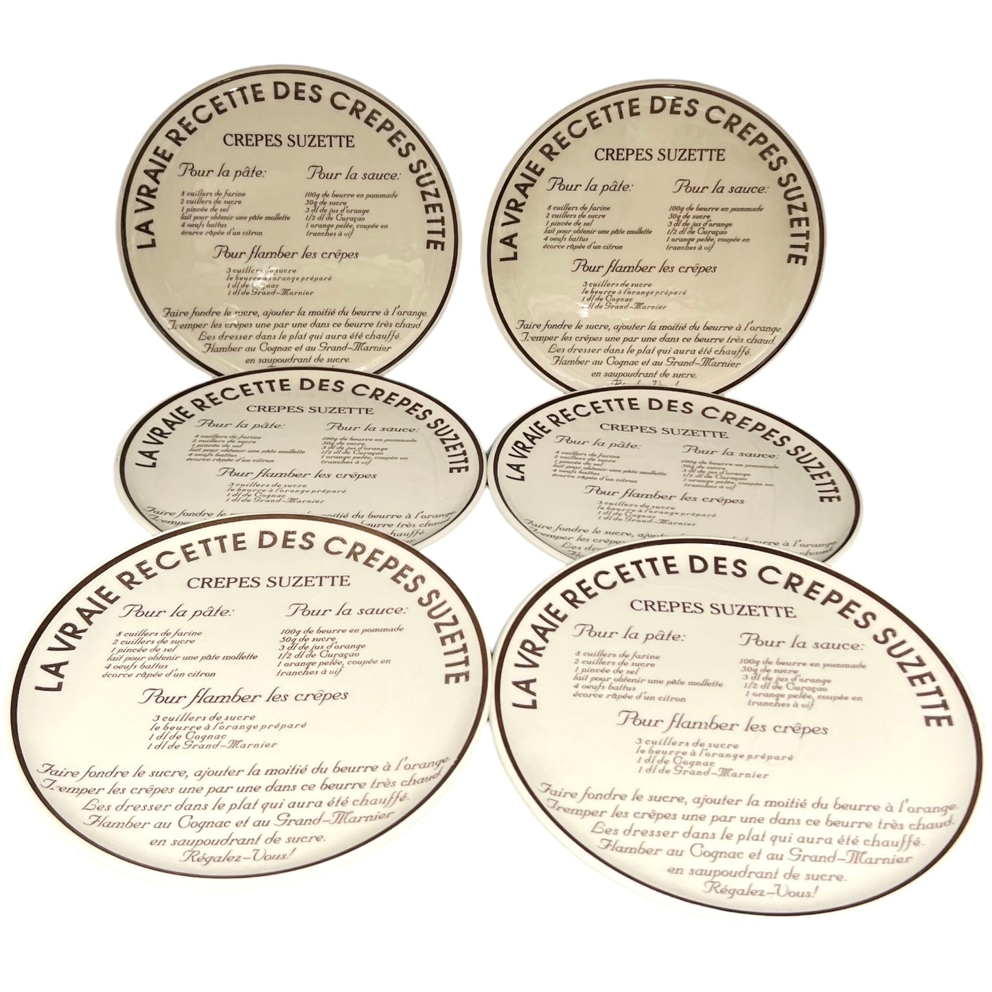 Crepe Suzette Plate Set, French Crepe Recipe Plates, 6 Set, Large 26cm