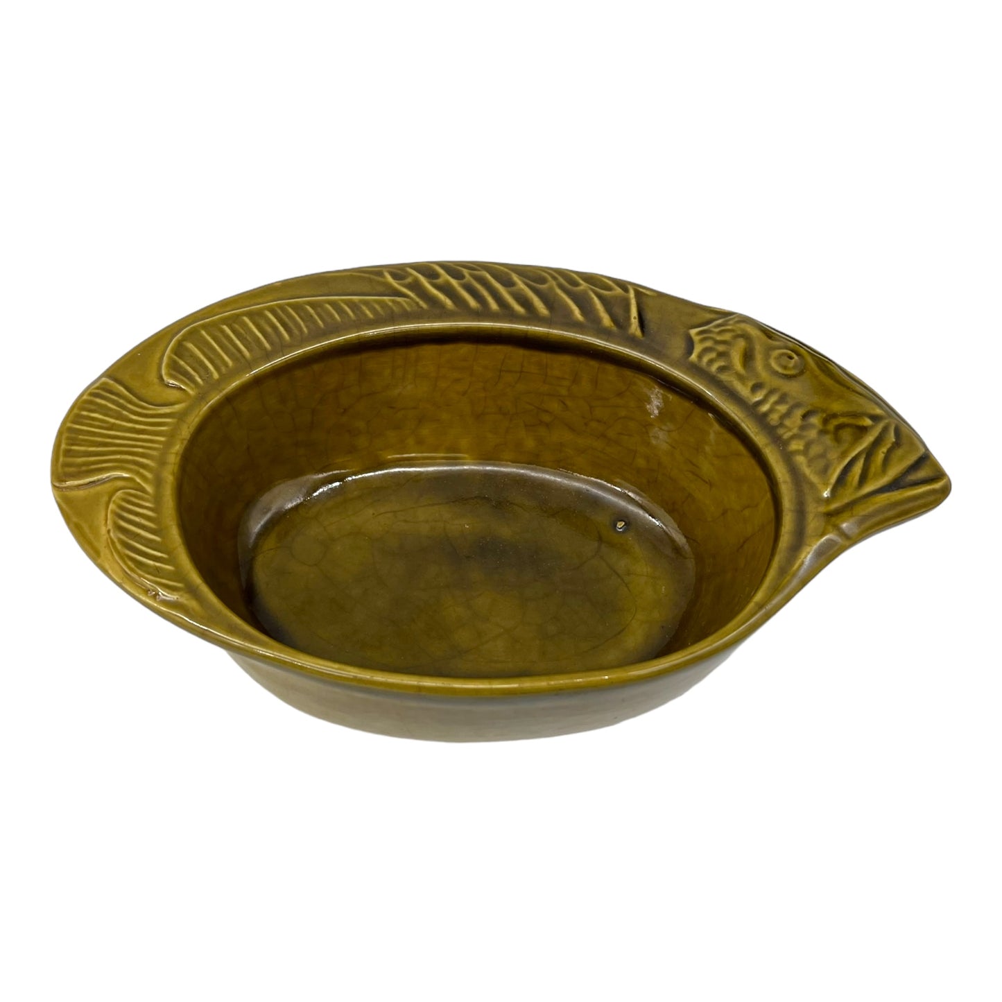 image French green ceramic fish shaped dish