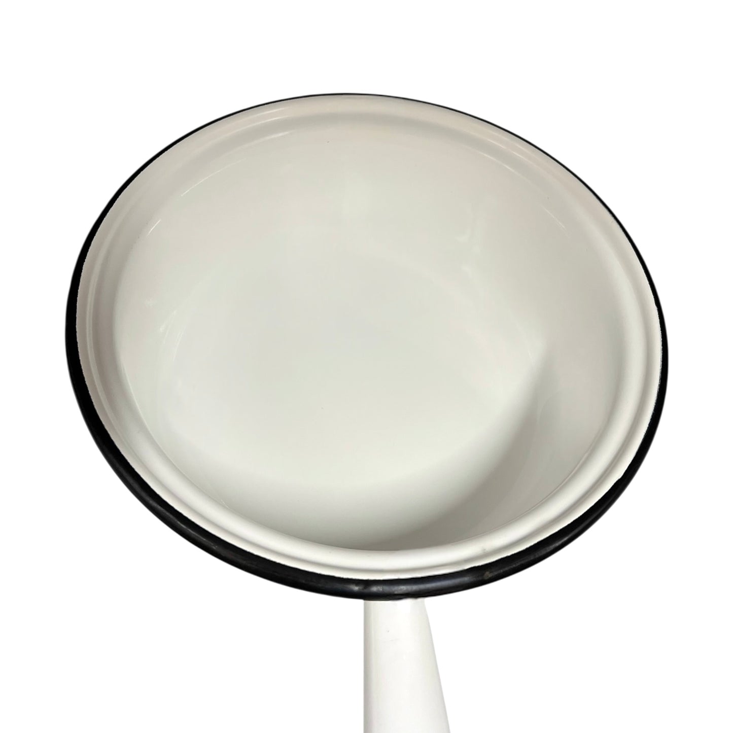 close up of White enamel saucepan inside on a white background
