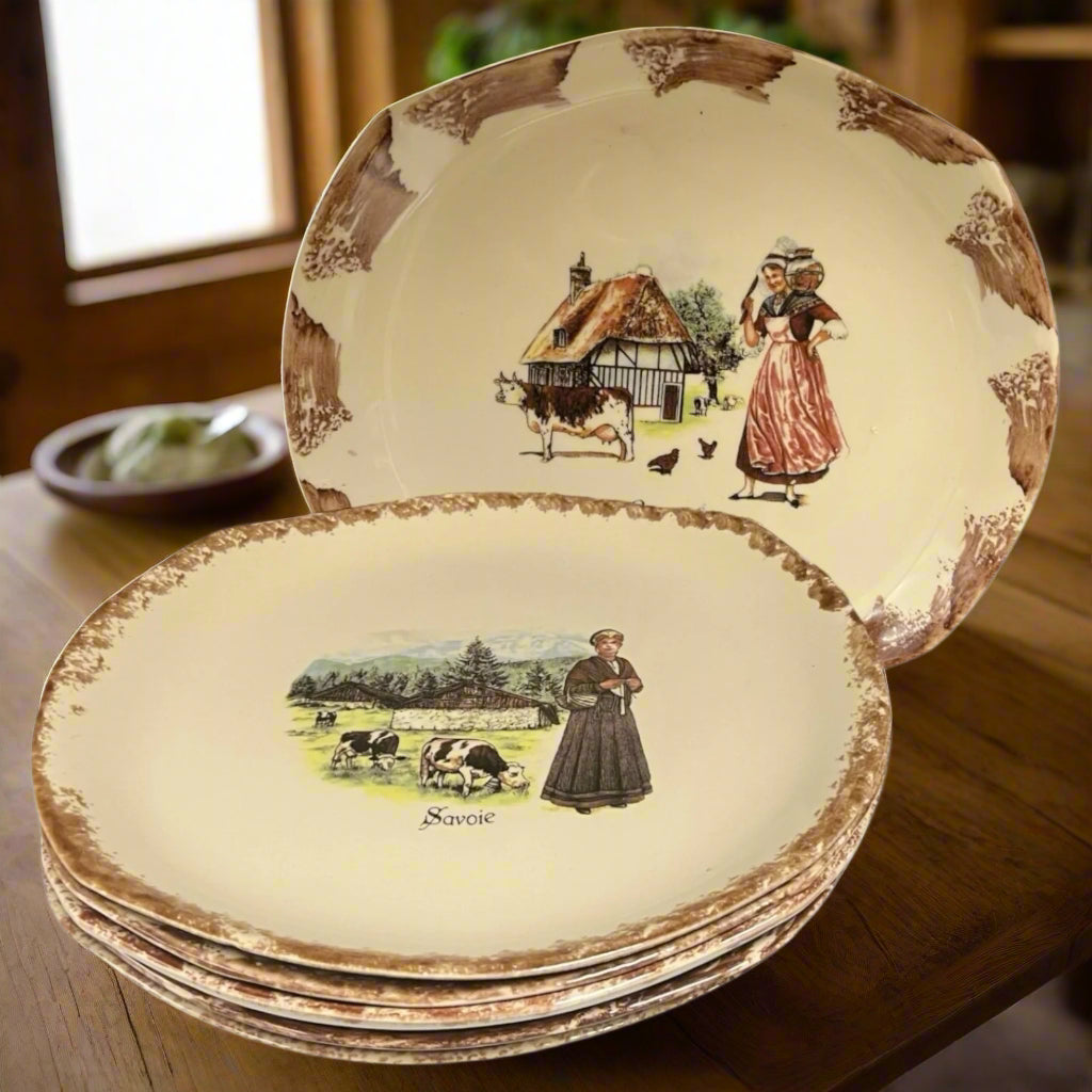 Vintage French Dinner Plates, 6 Artisan Made Regional Collectable Plates