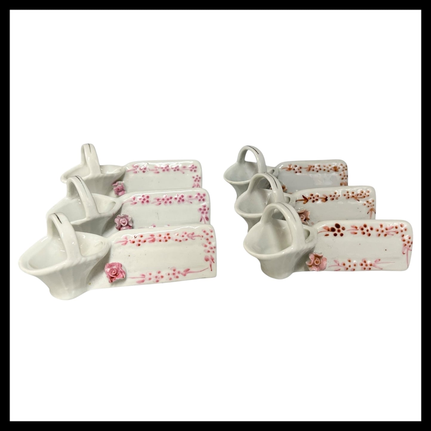 6 French Knife Rests, Chopstick Rests, Porcelain Wedding Place Settings, white with pink flower decoration