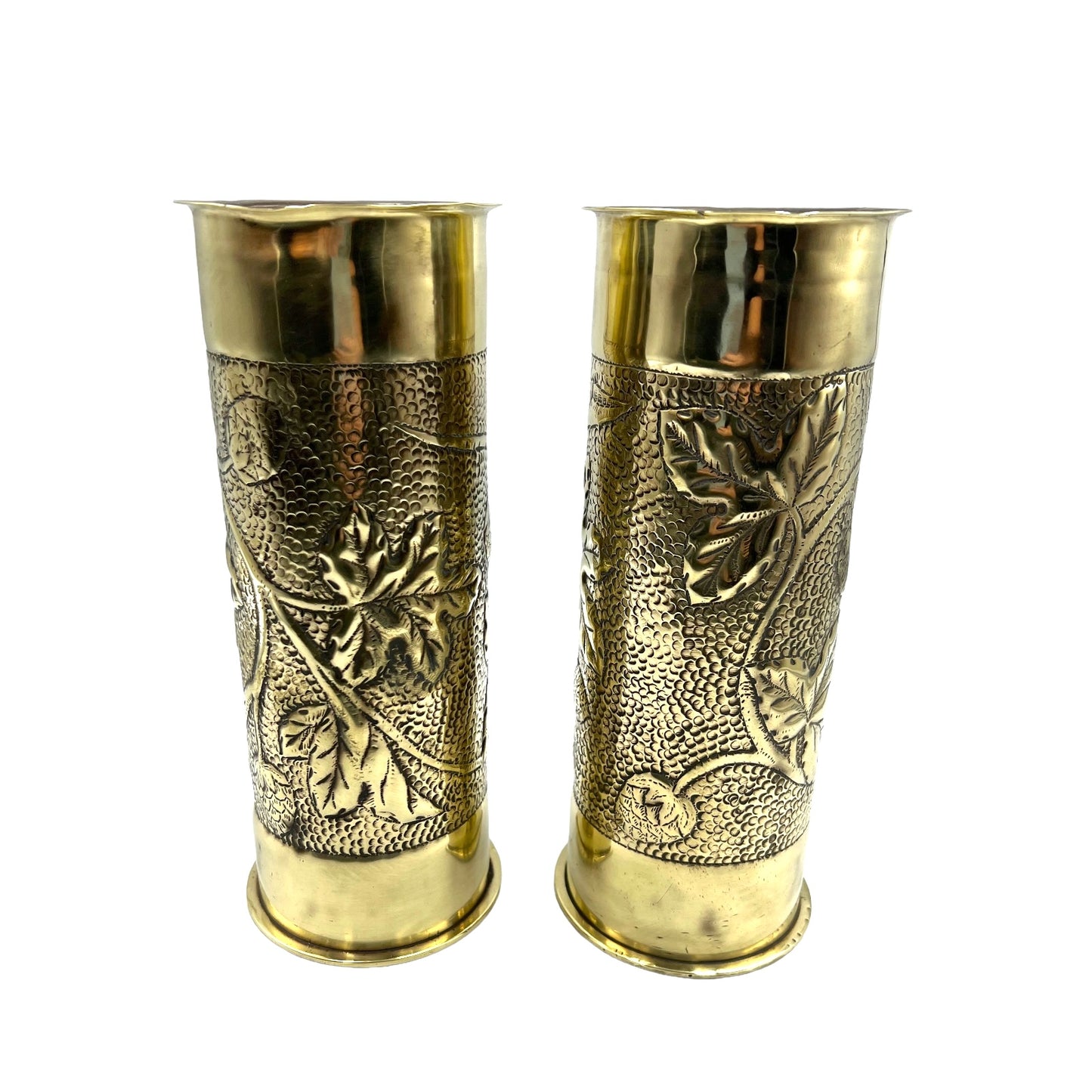 Pair of German trench art shell case vases