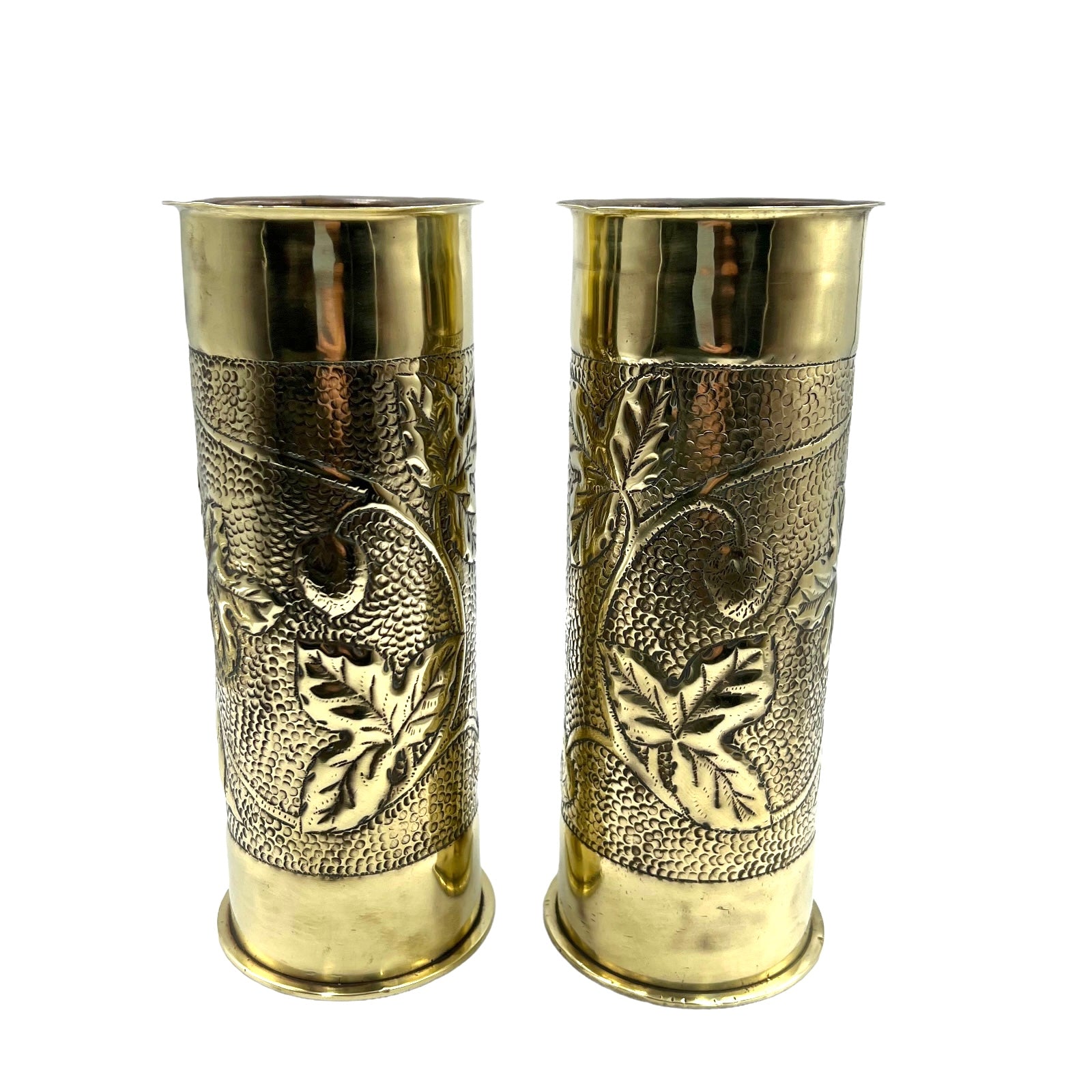 Pair of German trench art shell case vases
