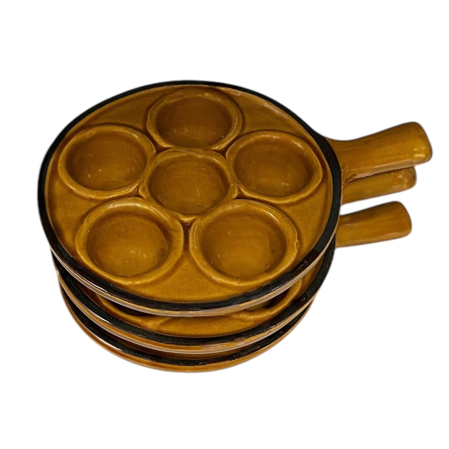Set of 4 French Rustic Ceramic Escargot Dishes, Vintage Snail Pots Plates