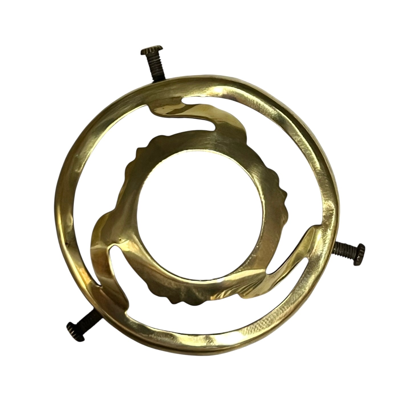 close up of gallery brass fitting on a white background
