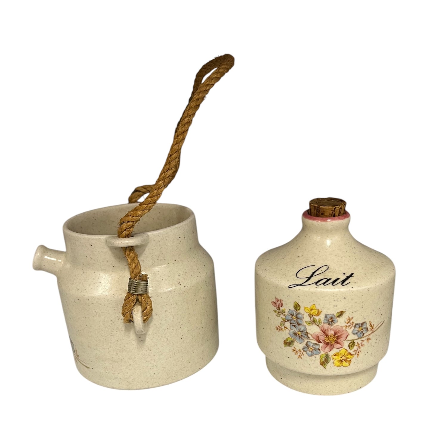French Vintage Ceramic Coffee Pot and Milk Pot, 2 Piece Set for Cafe & Lait