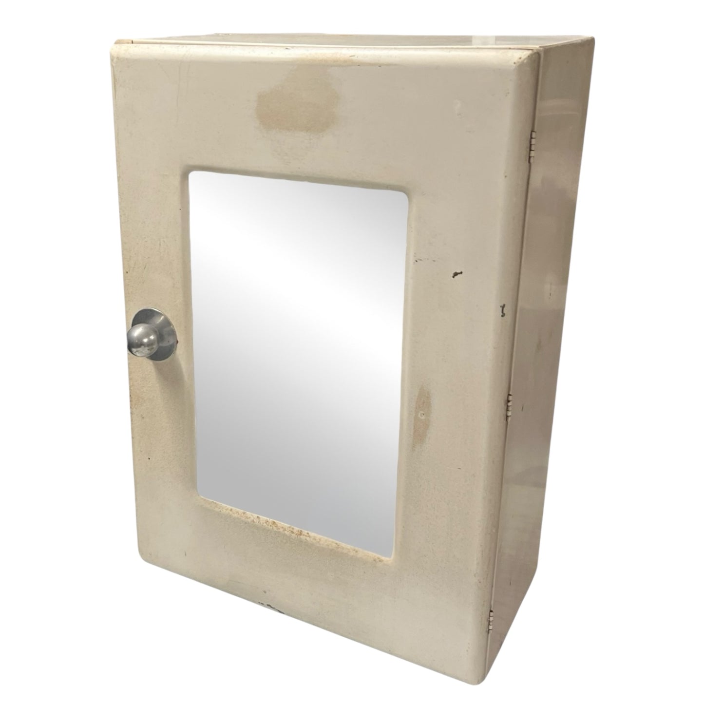 Beige wall-mounted cabinet with a mirror on a white background