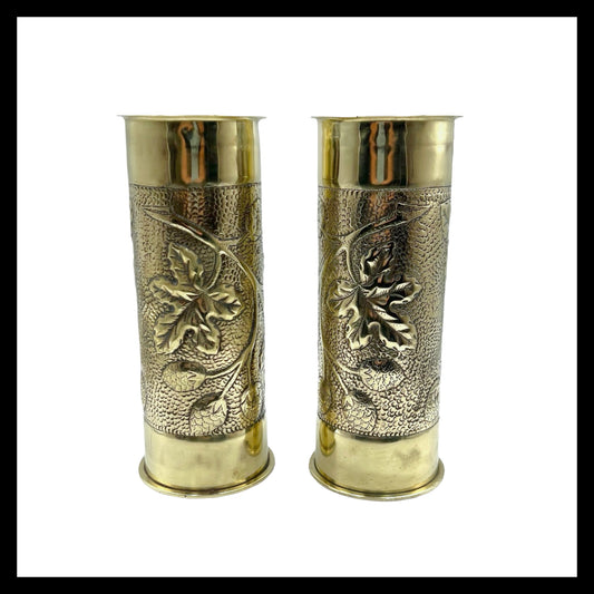 Pair of German trench art shell case vases for sale from All Things French Store