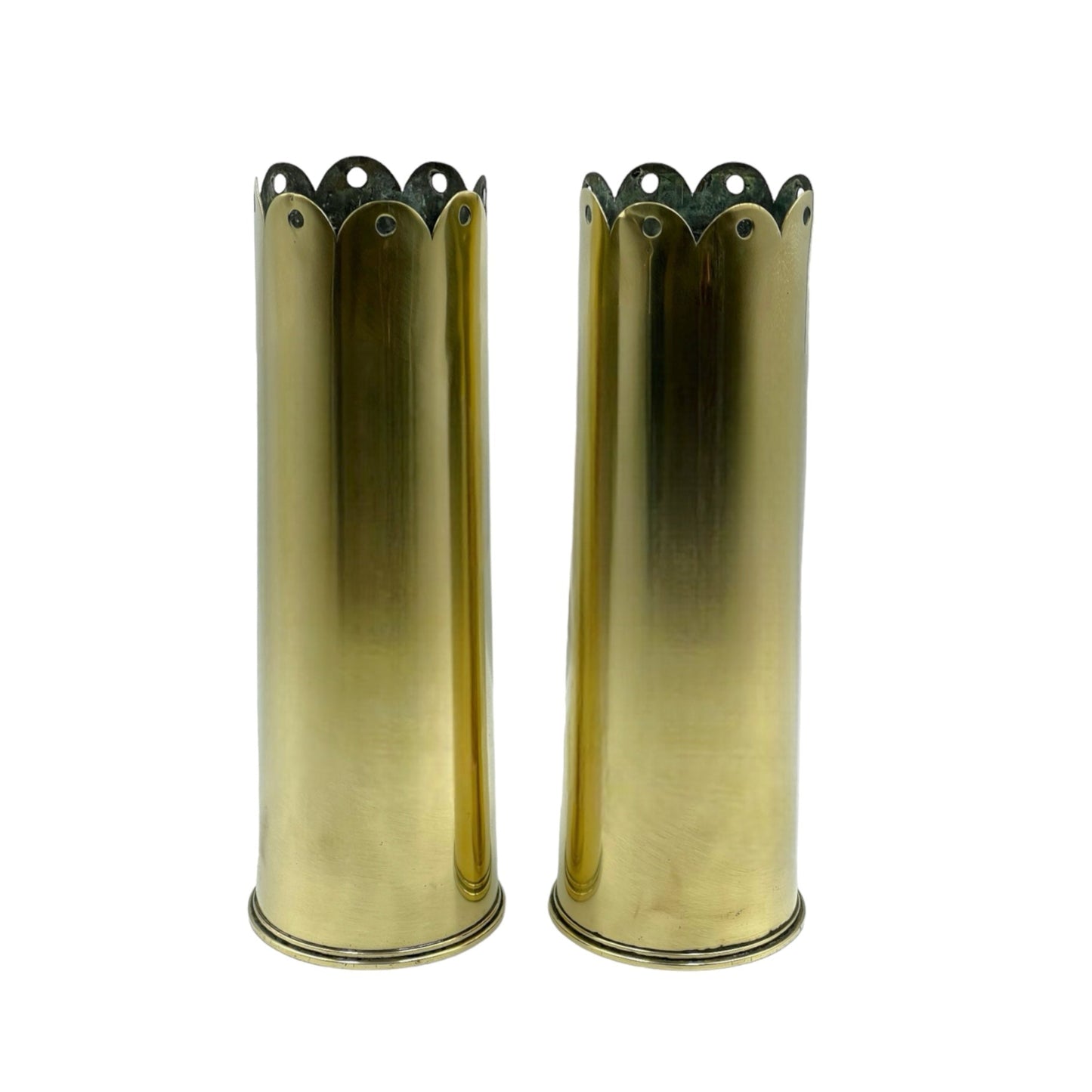 Pair of British 18 pounder brass shell case trench art vases for sale by All Things French Store