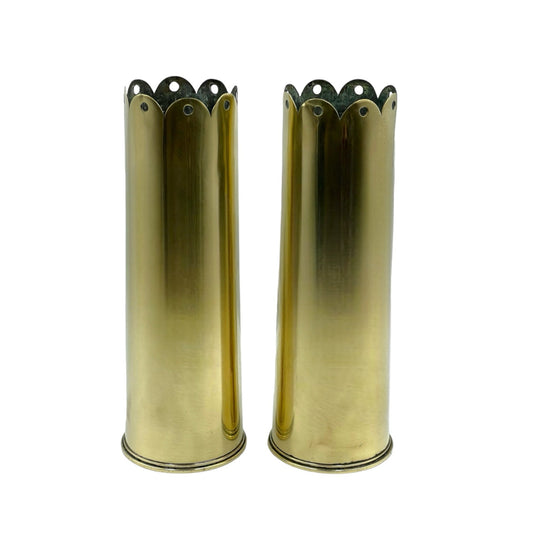Pair of British 18 pounder brass shell case trench art vases for sale by All Things French Store