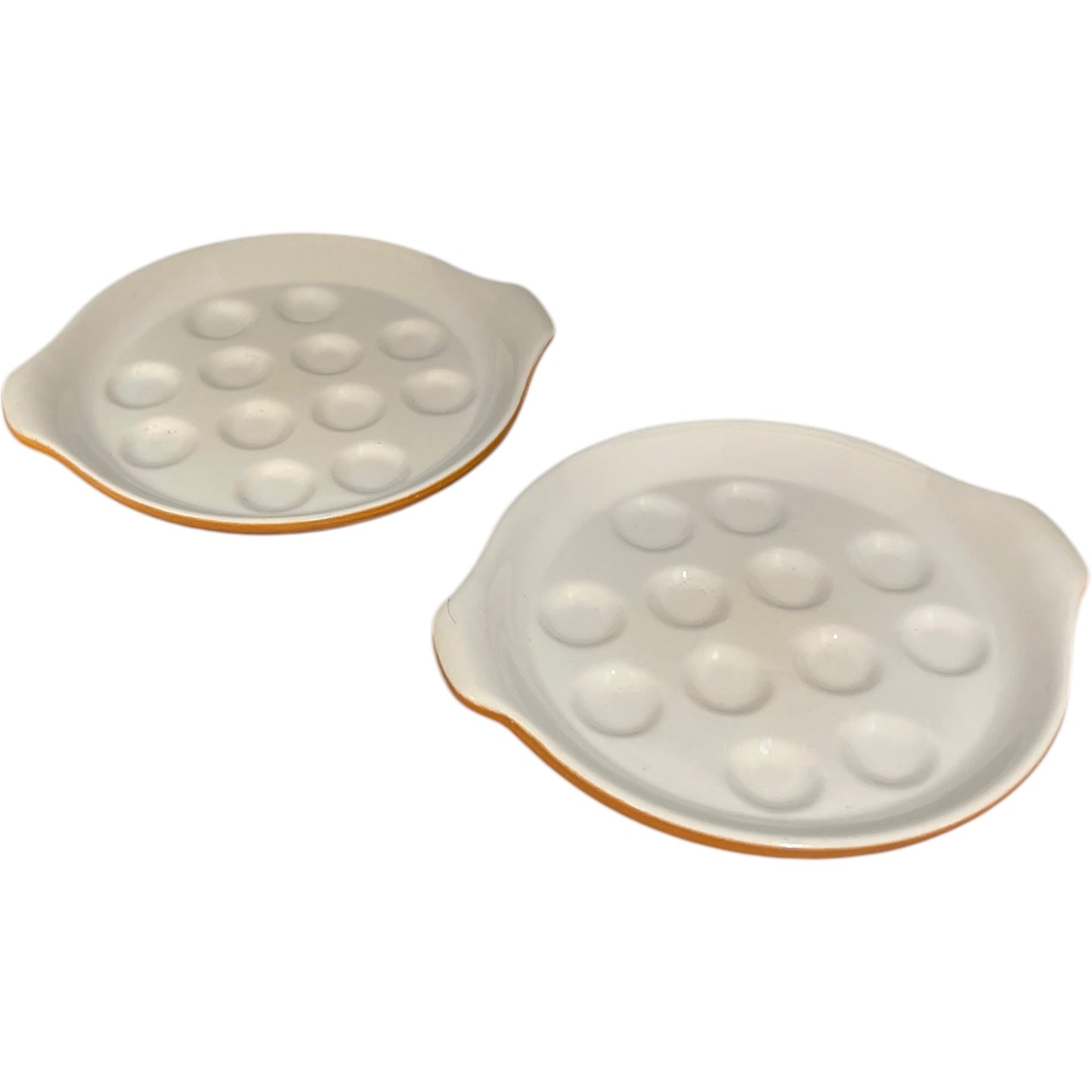 Pair of French Rustic Ceramic Escargot Dishes, Vintage Snail Pots Plates