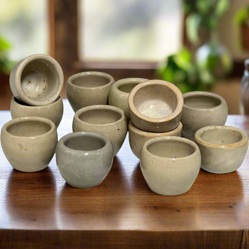 Set of 12 Vintage French Ceramic Escargot Cups, Small Snail Serving Pots