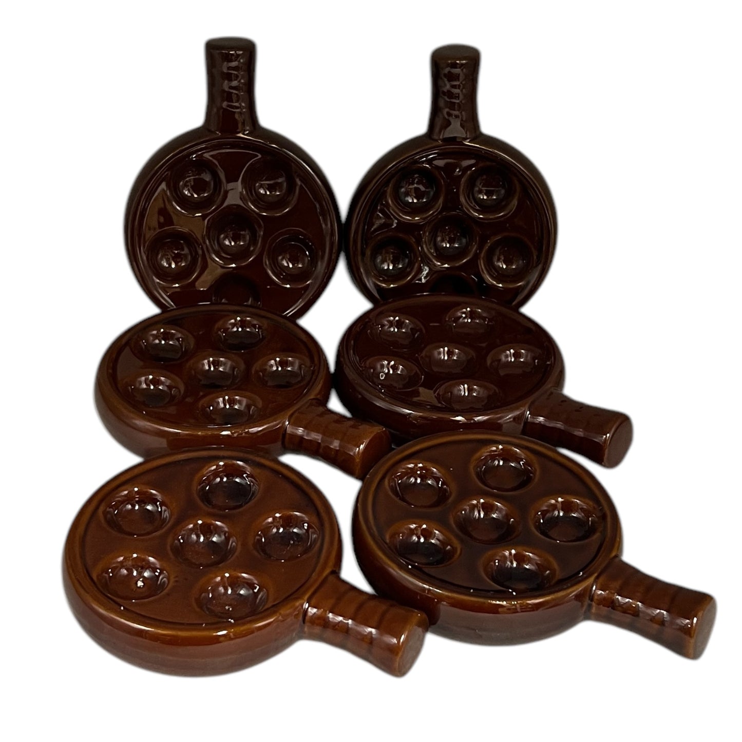 Set of 6 French Vintage Escargots Snail Plates, brown ceramic