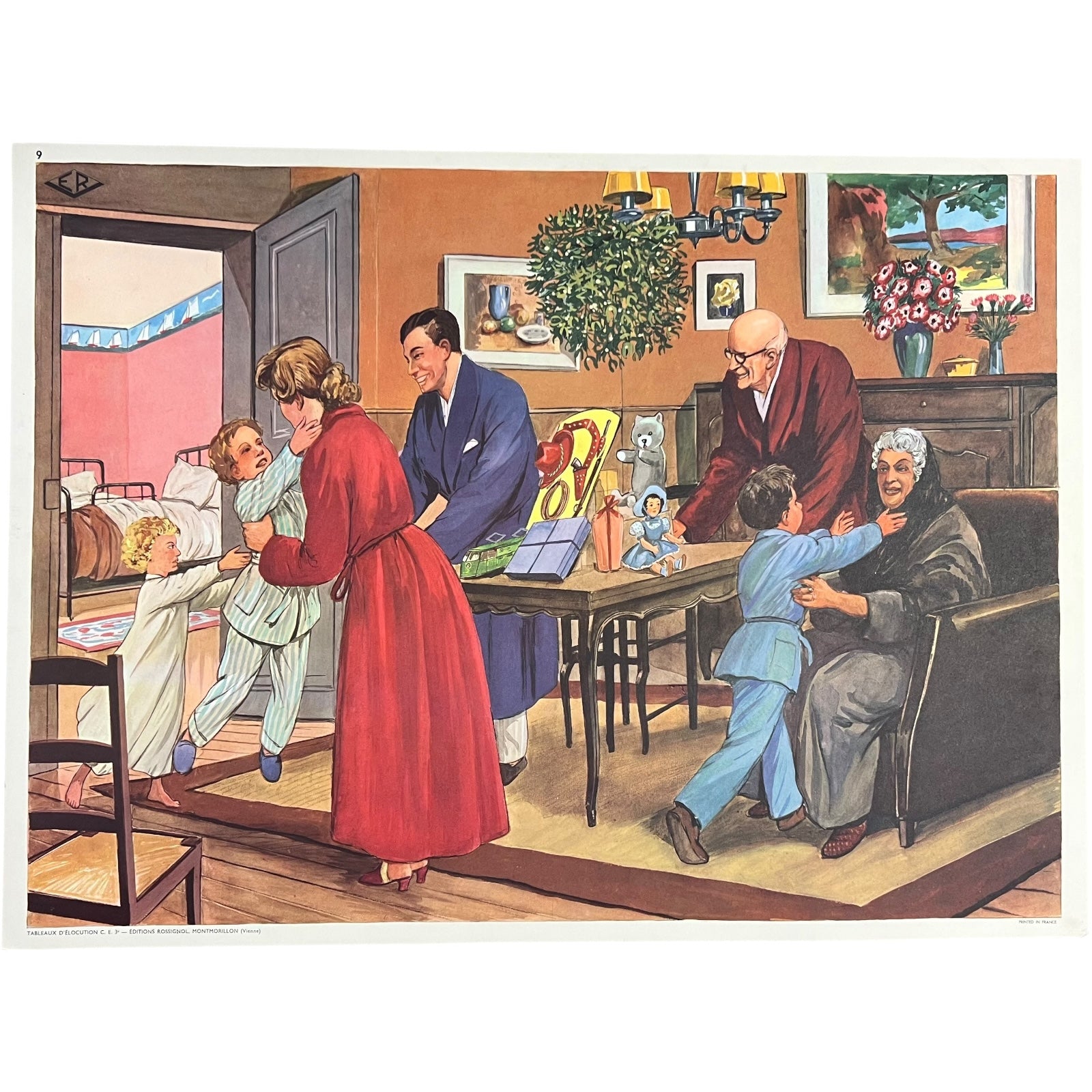 Vintage French Double Sided School Poster - Marriage & Birthday Scenes for sale from All Things French Store