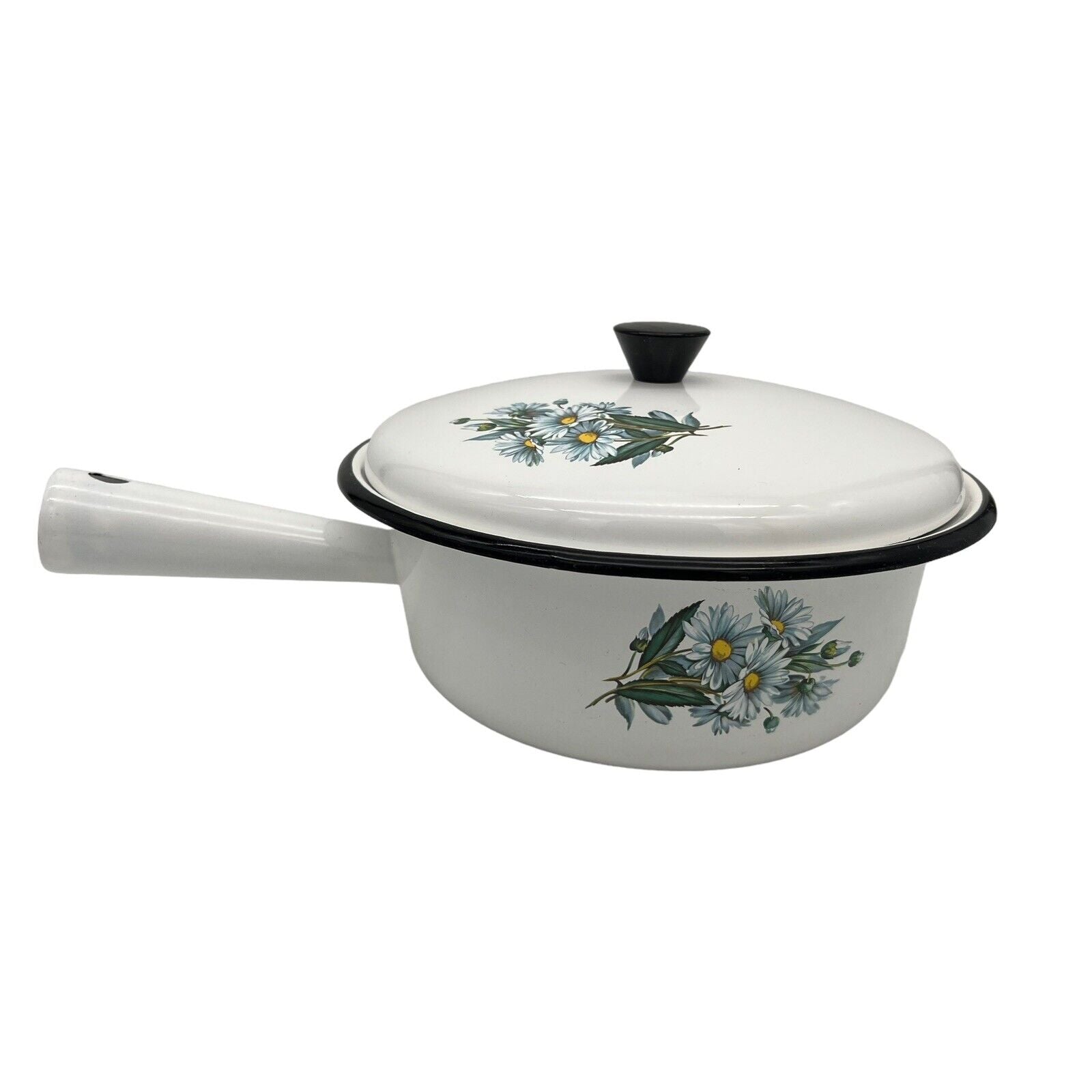 French vintage enamel saucepan with lid sold by All Things French Store
