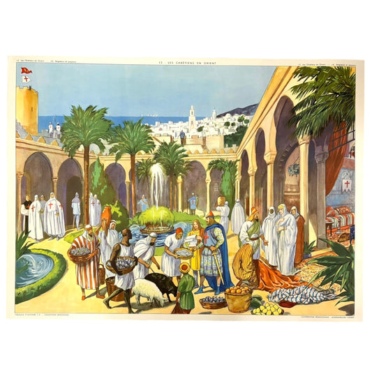 image French large vintage school poster double sided 1950s