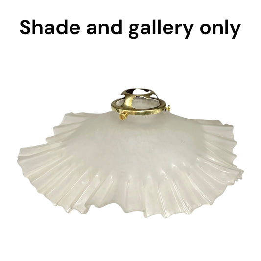 An off-white pleated glass shade with a gold metal mounting ring, shown against a plain white background with the text 'Shade and gallery only' at the top.
