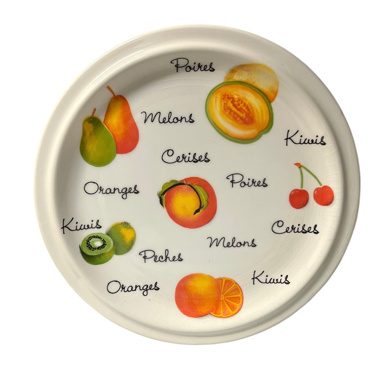 Fruit plate decorated with fruits and French fruit names