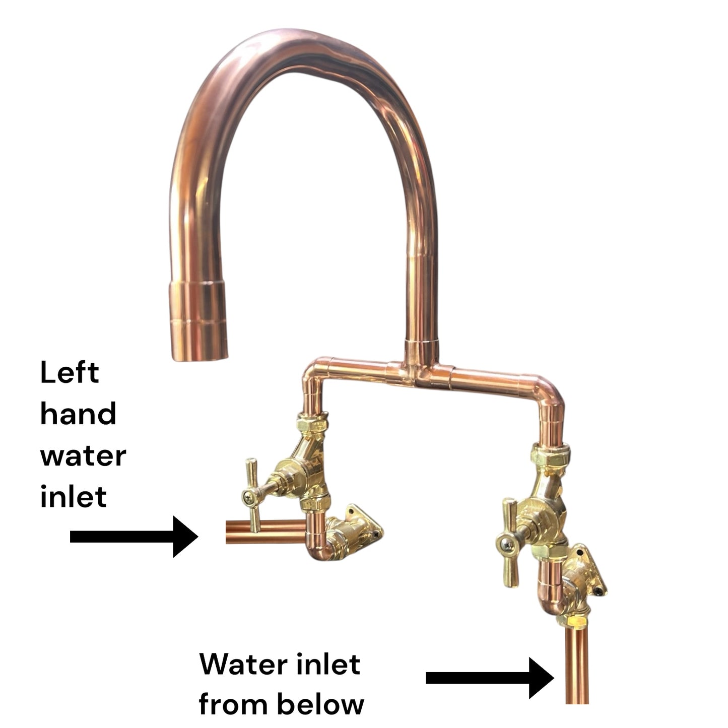Copper and Brass Handmade Kitchen Mixer Taps, Belfast Sink Taps - Wall Mounted option