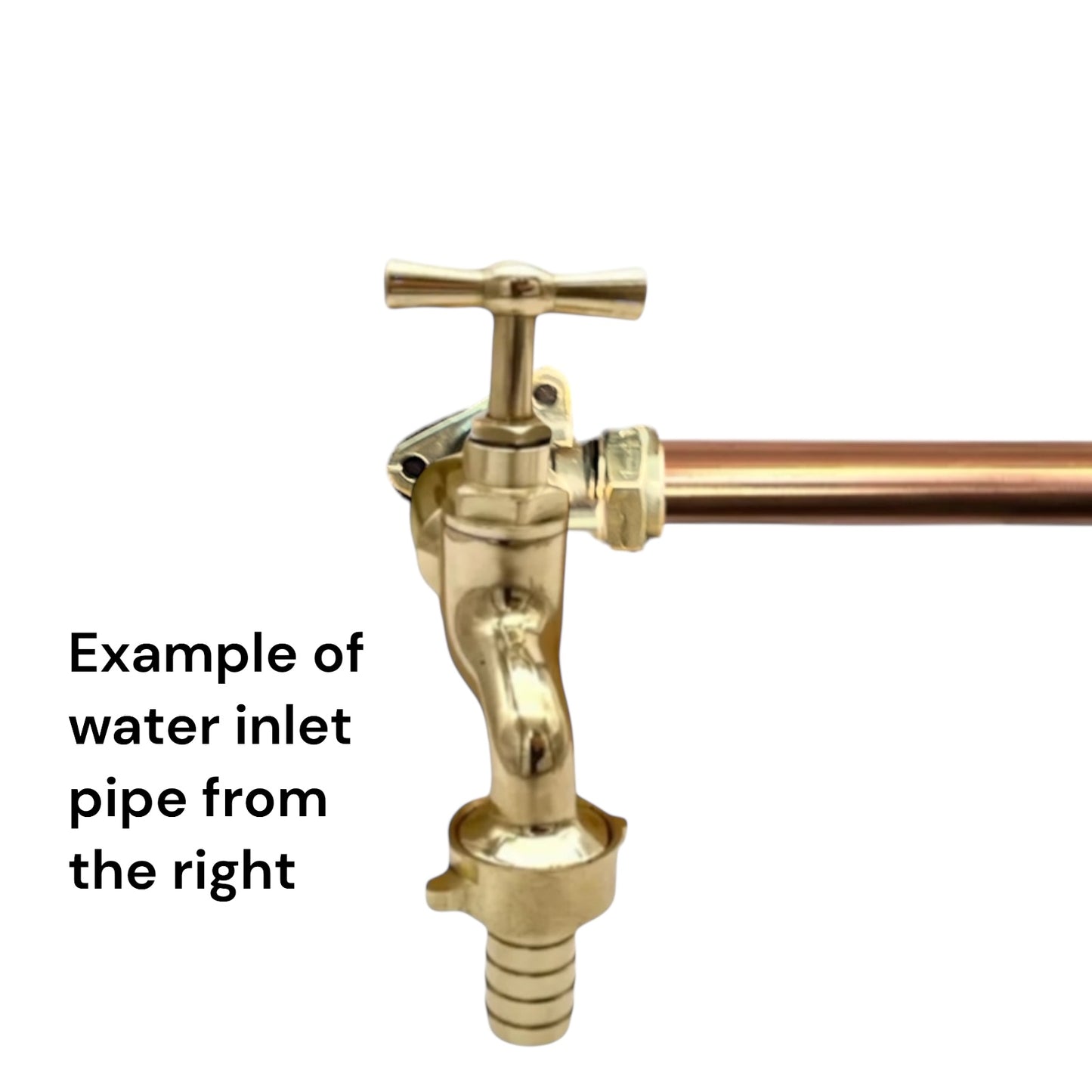 Brass tap faucet with a copper water inlet pipe on a white background