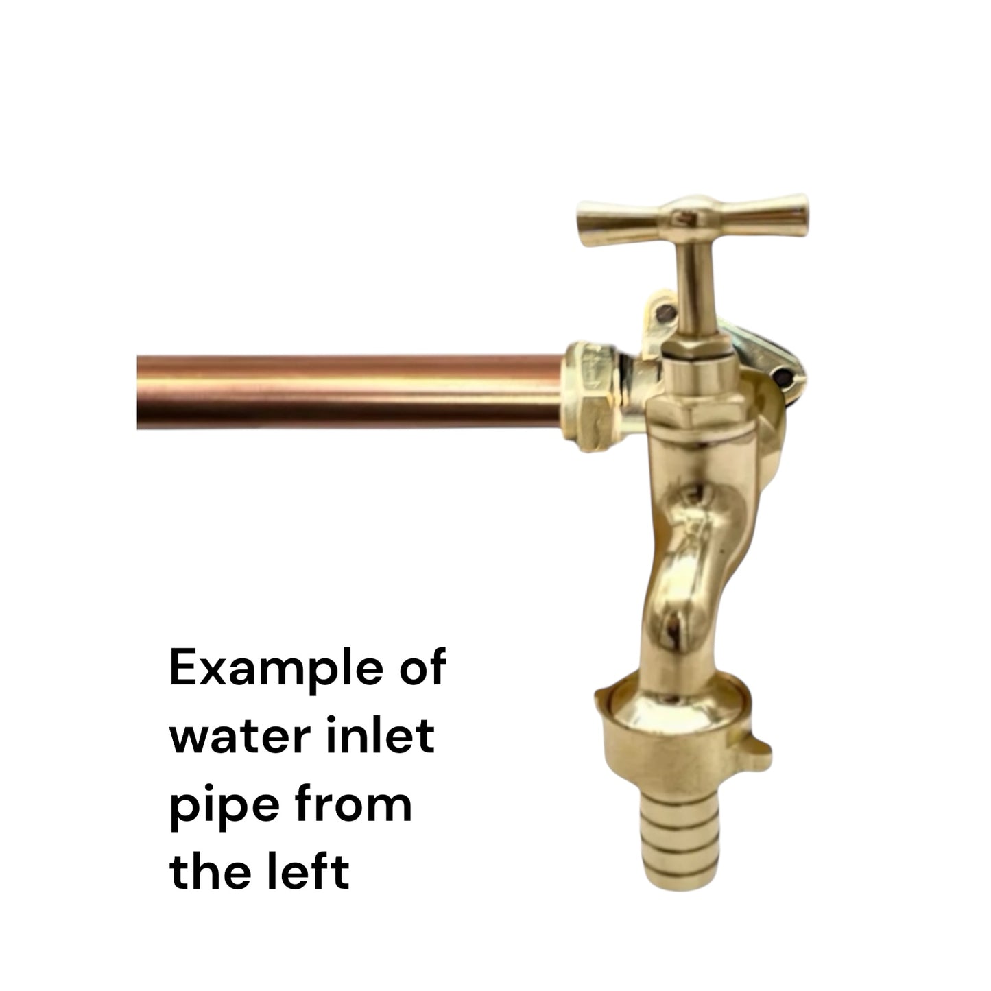 Brass tap faucet with a copper water inlet pipe on a white background