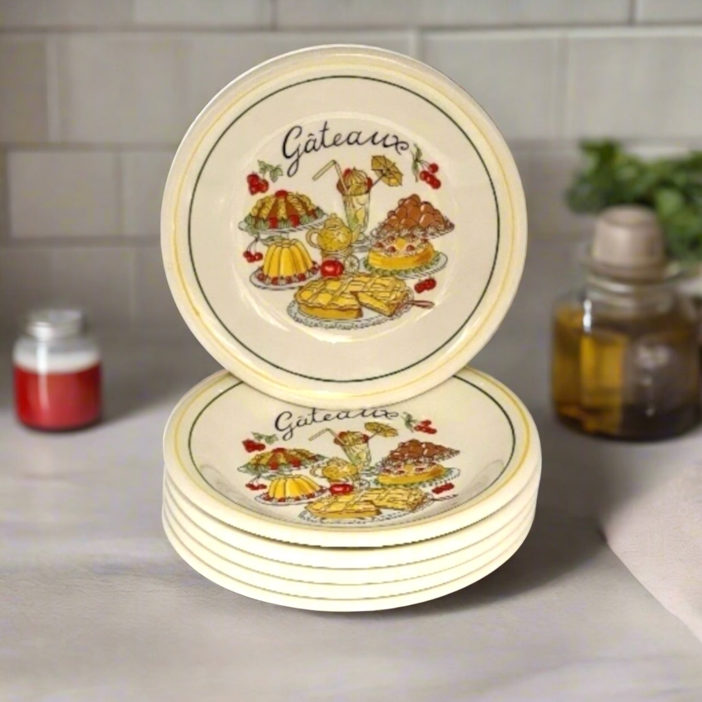 Set of 6 Vintage French Cake Plates, Gateaux Plate Set, Made in Italy (A91)