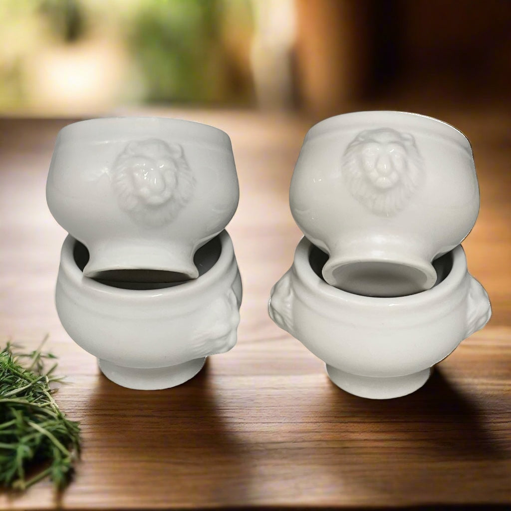 Traditional Lions Head Handle Sauce Pots, Small French Dipping Sauce Bowls