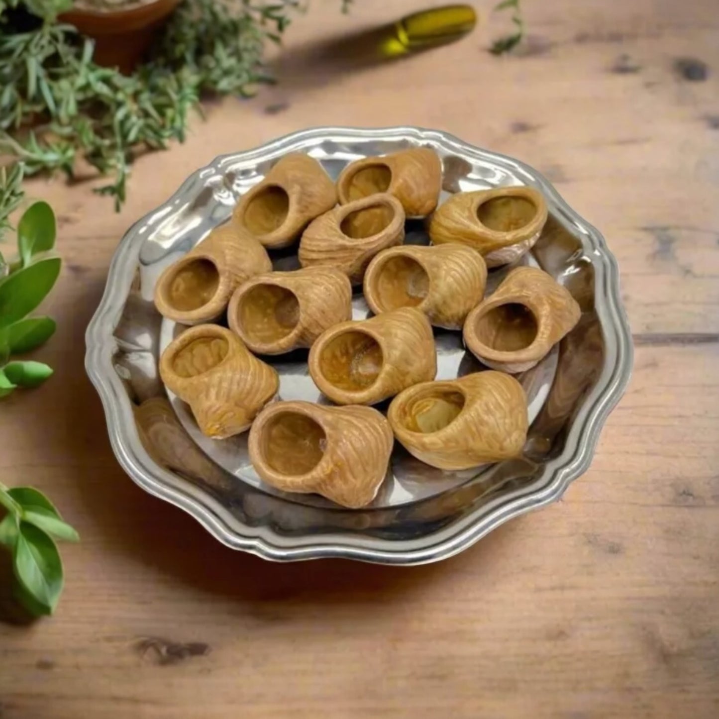 Set of 12 Vintage French Ceramic Escargots Pots, Snail Pots, Butter Cups
