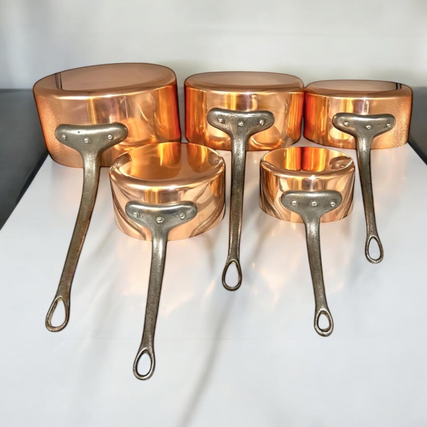 French Copper Pan Set, Copper Saucepans Set of 5 Tin Lined 1mm +4kg copper pots for sale from All Things French Store