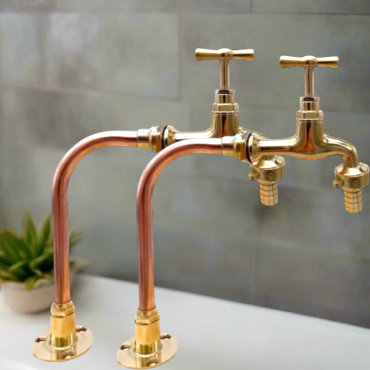Vintage Style Brass and Copper Kitchen Taps, Belfast Sink Taps
