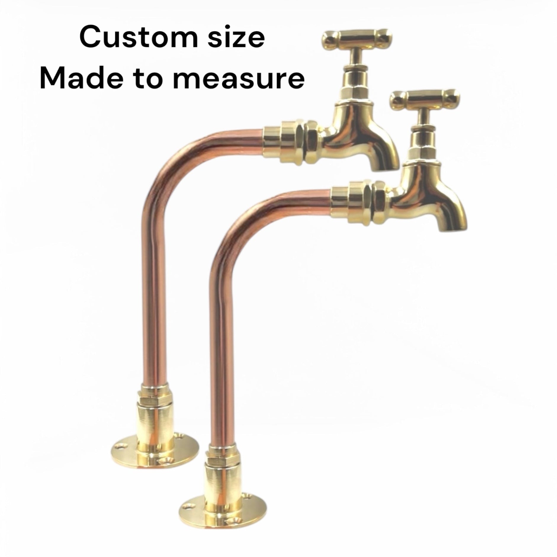 Pair of Brass and Copper Taps, Custom Size, Traditional Vintage Style