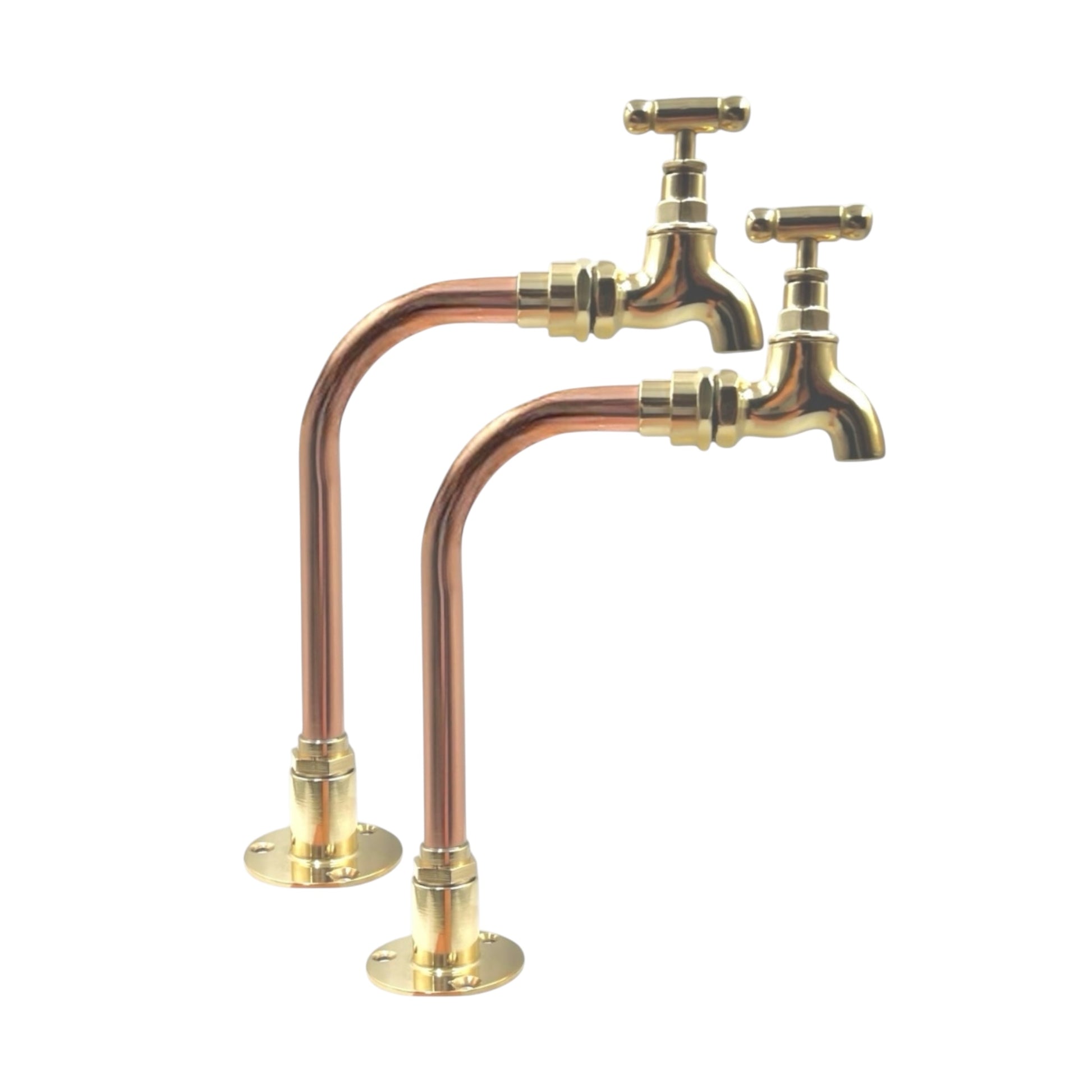 Pair of Brass and Copper Taps, Custom Size, Traditional Vintage Style