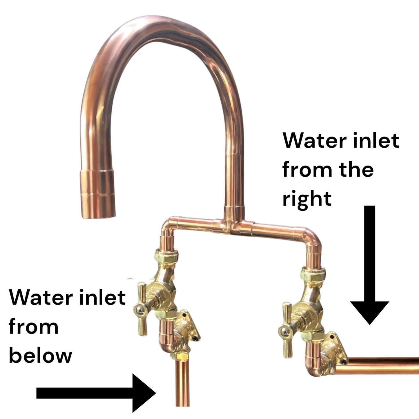 Copper and Brass Handmade Kitchen Mixer Taps, Belfast Sink Taps - Wall Mounted option