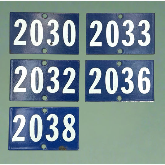 Vintage French Blue Enamel Door Number or Gatepost Numbers 2030 - 2039 available